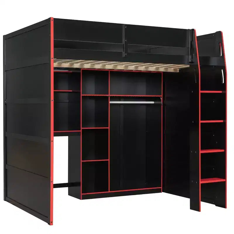 Gaming Loft Bed with Desk, RGB Lights & Storage, Full Size Space-Saving Bed for Teens and Adults