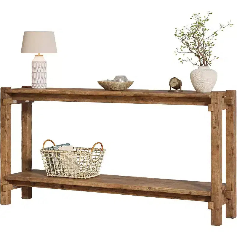 63-Inch Solid Wood Console Table, 2-Tier Farmhouse Entryway Table for Living Room, Entrance, Behind Sofa