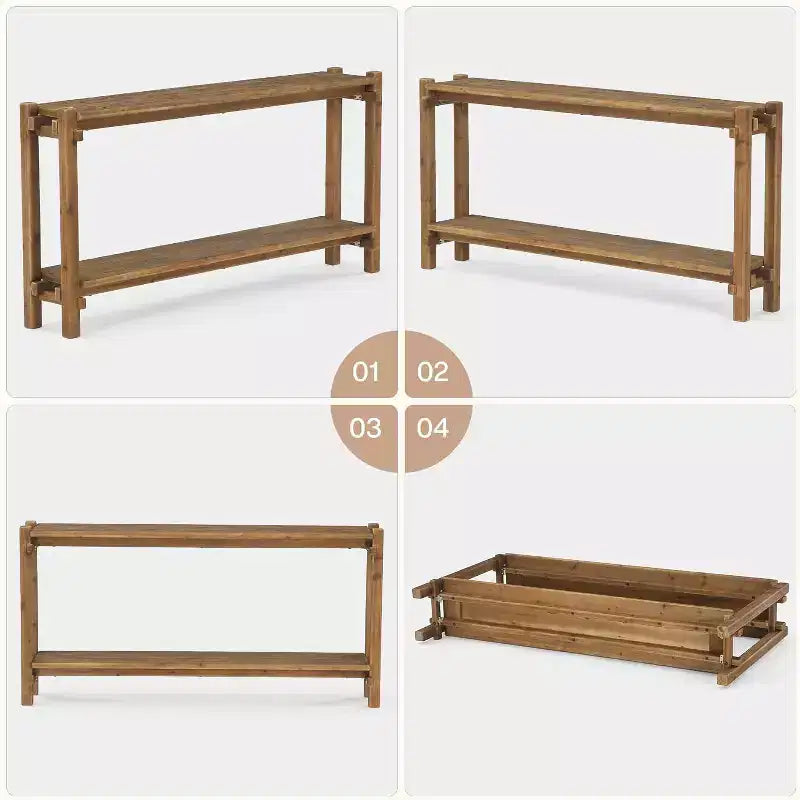 63-Inch Solid Wood Console Table, 2-Tier Farmhouse Entryway Table for Living Room, Entrance, Behind Sofa