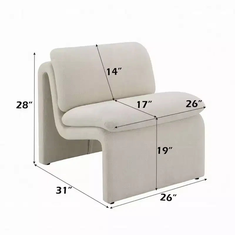 Accent Chair, Curved Open Base, Armless Modern Ivory Boucle