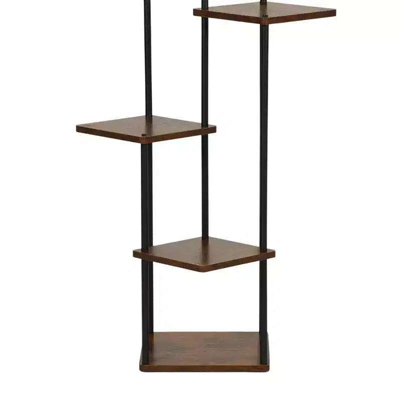 Homy Casa 5-Tier Plant Stand with Rustic Brown Shelves and Black Metal Frame, Corner Display Rack