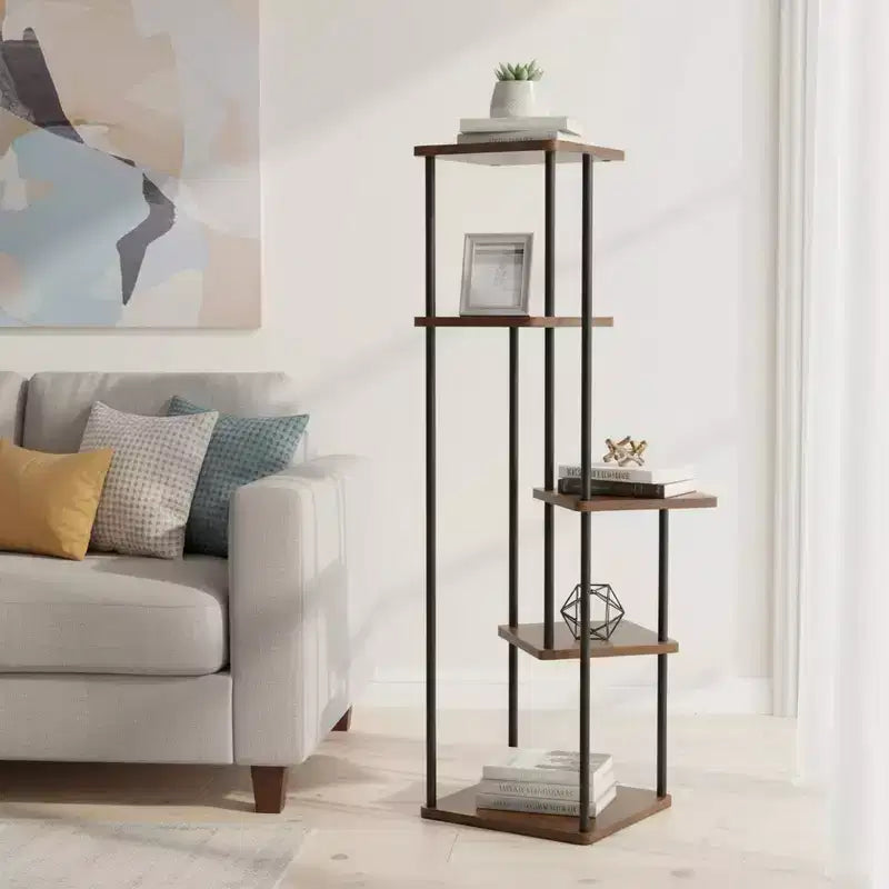 Homy Casa 5-Tier Plant Stand with Rustic Brown Shelves and Black Metal Frame, Corner Display Rack