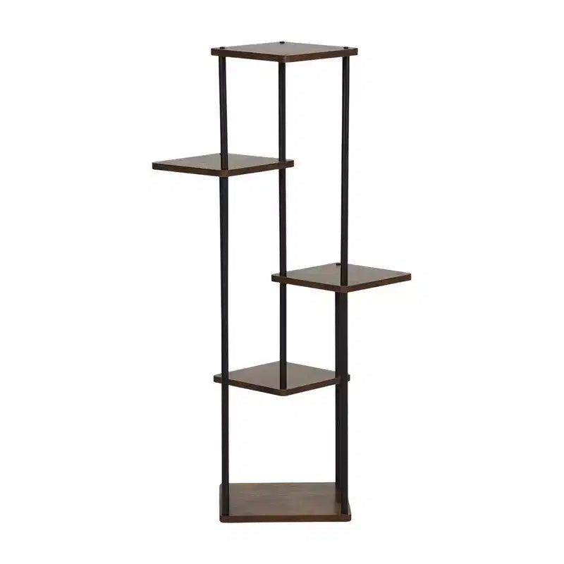 Homy Casa 5-Tier Plant Stand with Rustic Brown Shelves and Black Metal Frame, Corner Display Rack
