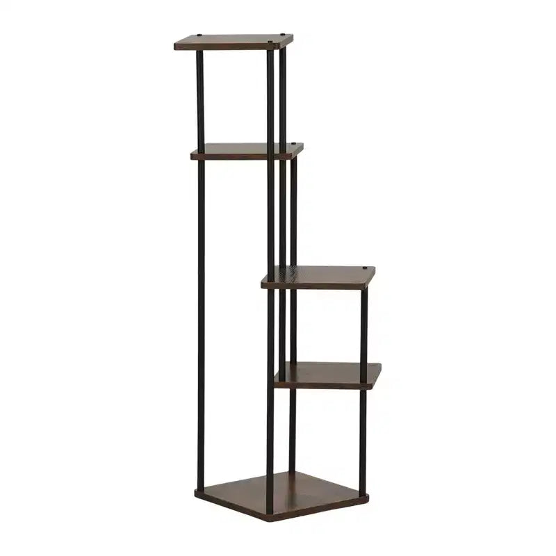 Homy Casa 5-Tier Plant Stand with Rustic Brown Shelves and Black Metal Frame, Corner Display Rack