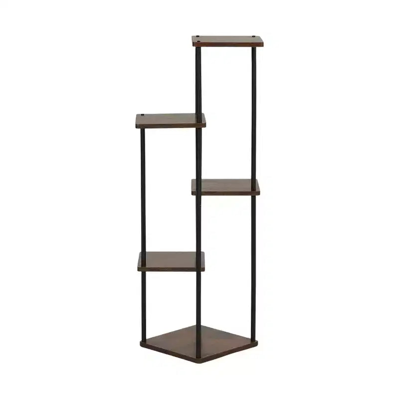 Homy Casa 5-Tier Plant Stand with Rustic Brown Shelves and Black Metal Frame, Corner Display Rack
