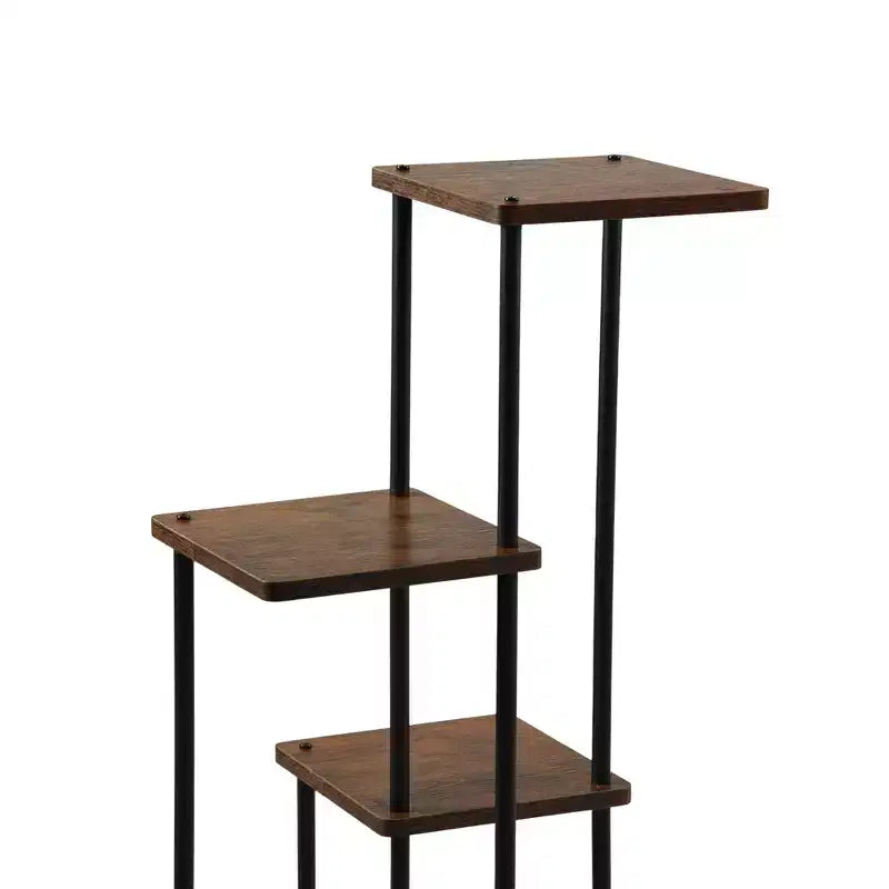 Homy Casa 5-Tier Plant Stand with Rustic Brown Shelves and Black Metal Frame, Corner Display Rack