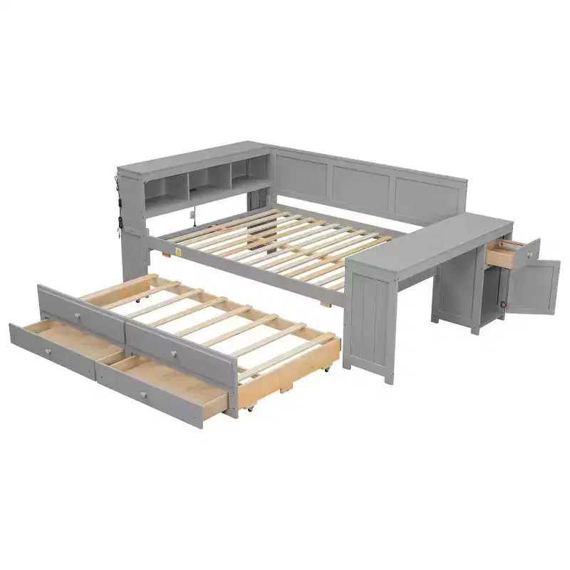 Full Size Daybed & Platform Bed with Storage Shelves, Drawers, Trundle, Desk and Cabinet