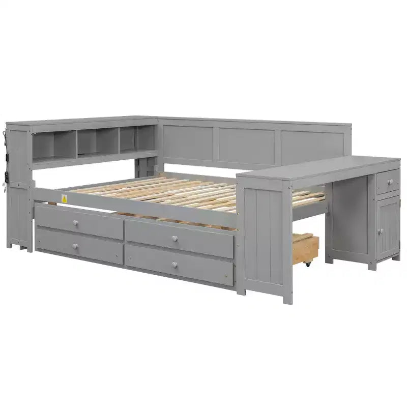 Full Size Daybed & Platform Bed with Storage Shelves, Drawers, Trundle, Desk and Cabinet