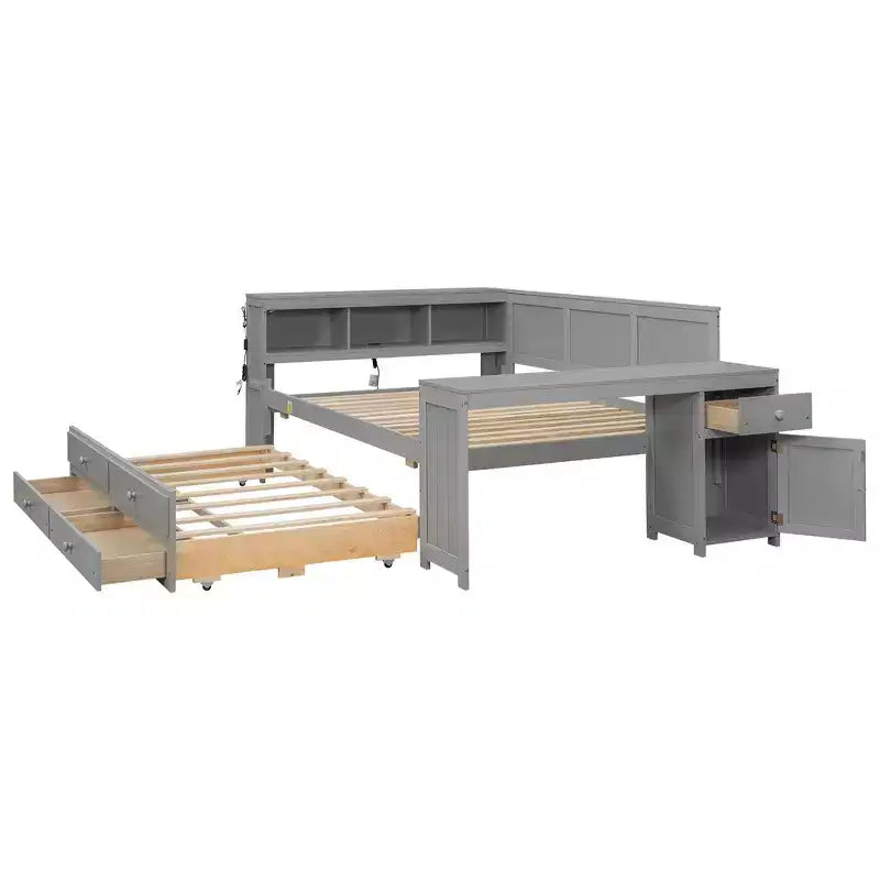 Full Size Daybed & Platform Bed with Storage Shelves, Drawers, Trundle, Desk and Cabinet