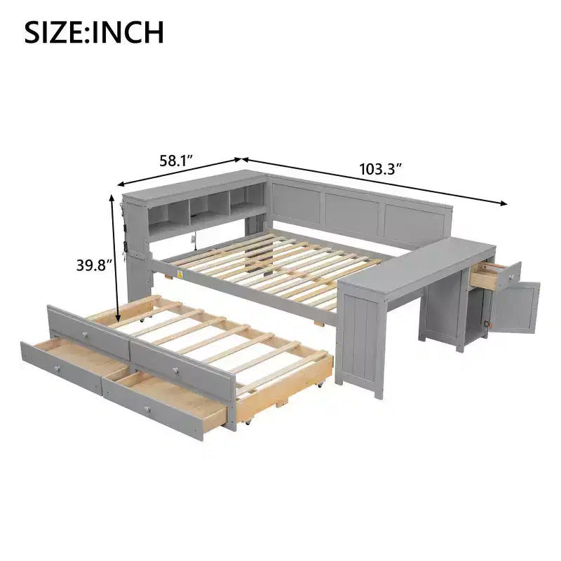 Full Size Daybed & Platform Bed with Storage Shelves, Drawers, Trundle, Desk and Cabinet