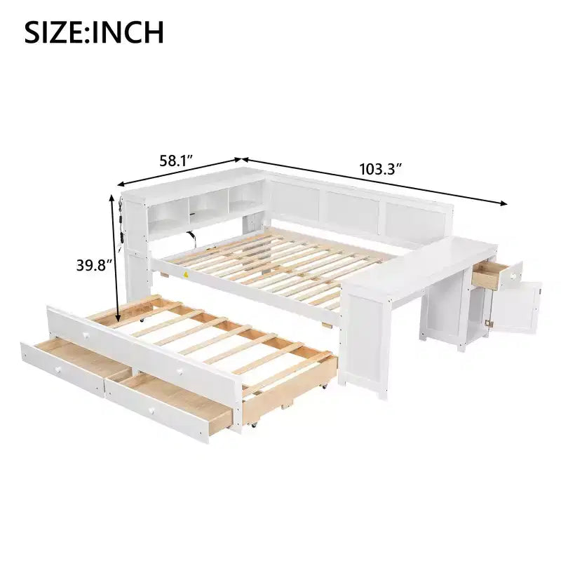 Full Size Daybed & Platform Bed with Storage Shelves, Drawers, Trundle, Desk and Cabinet