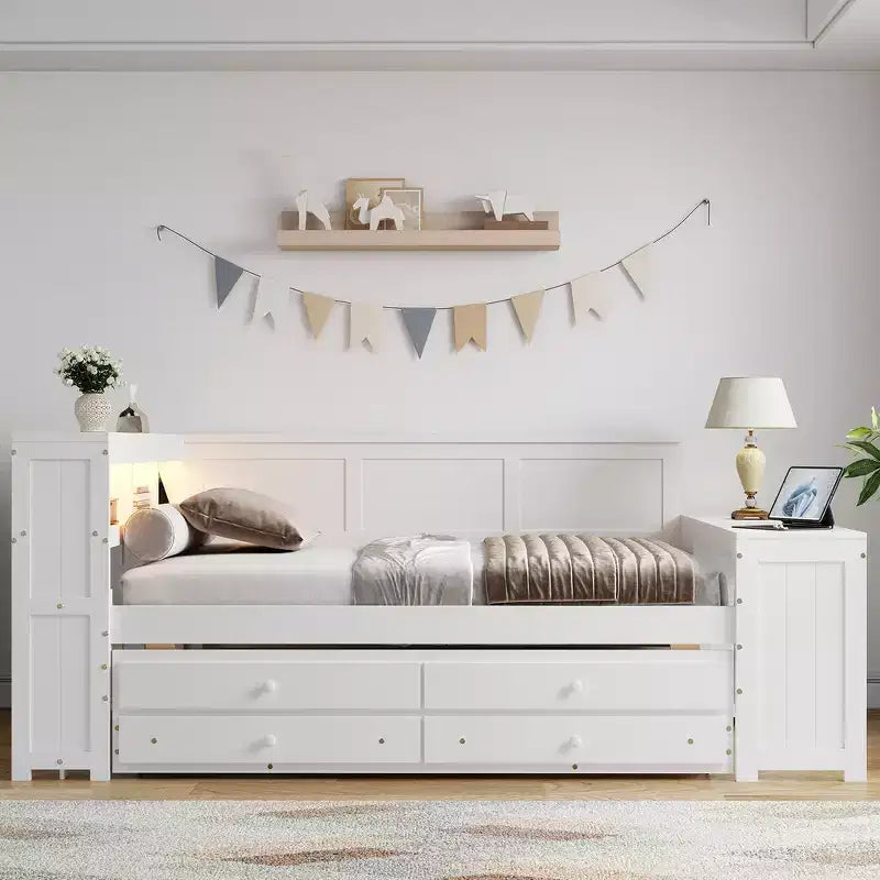 Full Size Daybed & Platform Bed with Storage Shelves, Drawers, Trundle, Desk and Cabinet