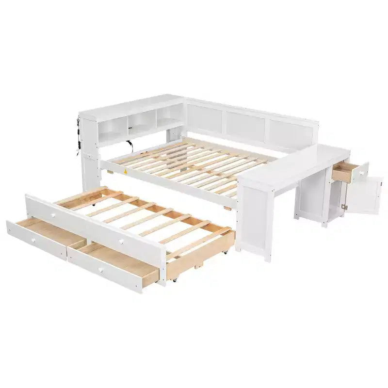 Full Size Daybed & Platform Bed with Storage Shelves, Drawers, Trundle, Desk and Cabinet