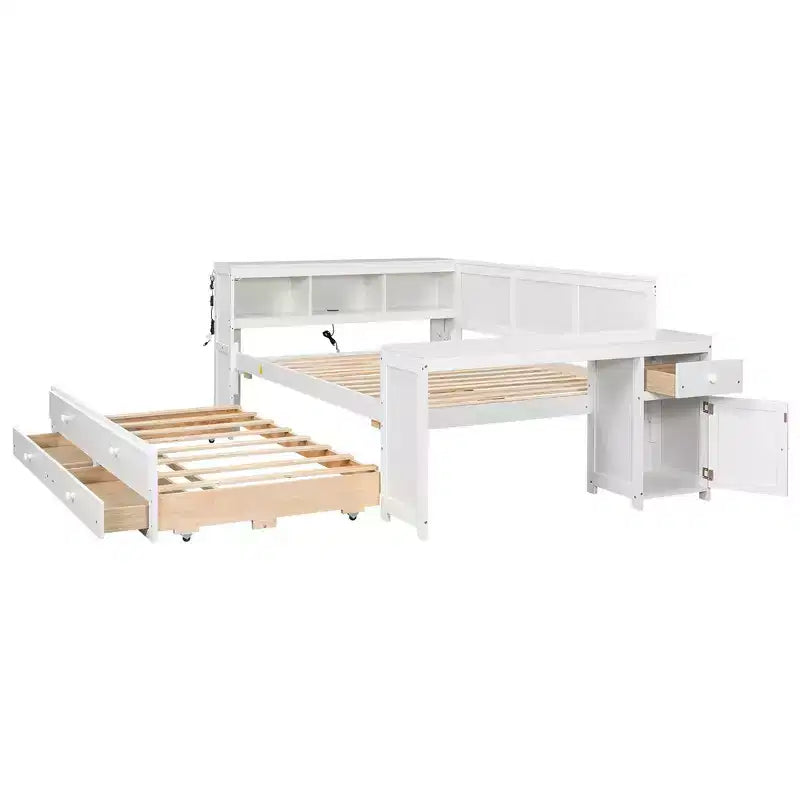Full Size Daybed & Platform Bed with Storage Shelves, Drawers, Trundle, Desk and Cabinet