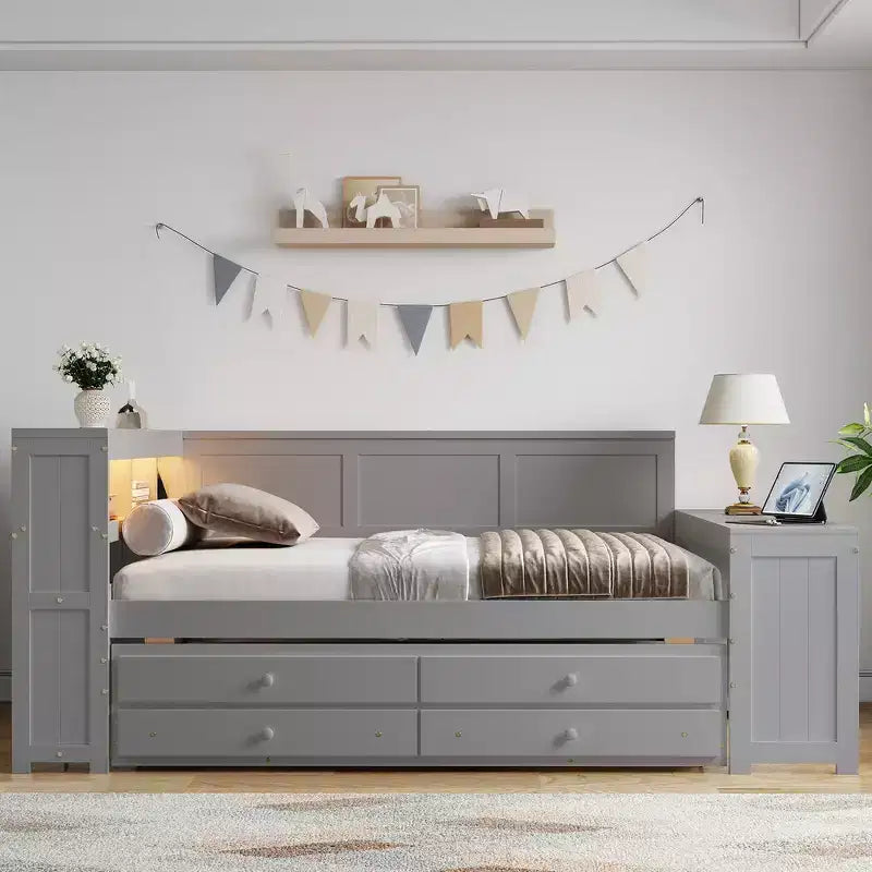 Full Size Daybed & Platform Bed with Storage Shelves, Drawers, Trundle, Desk and Cabinet