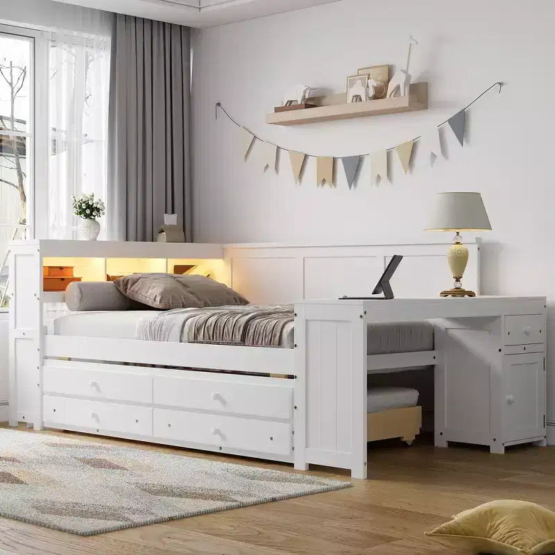 Full Size Daybed & Platform Bed with Storage Shelves, Drawers, Trundle, Desk and Cabinet