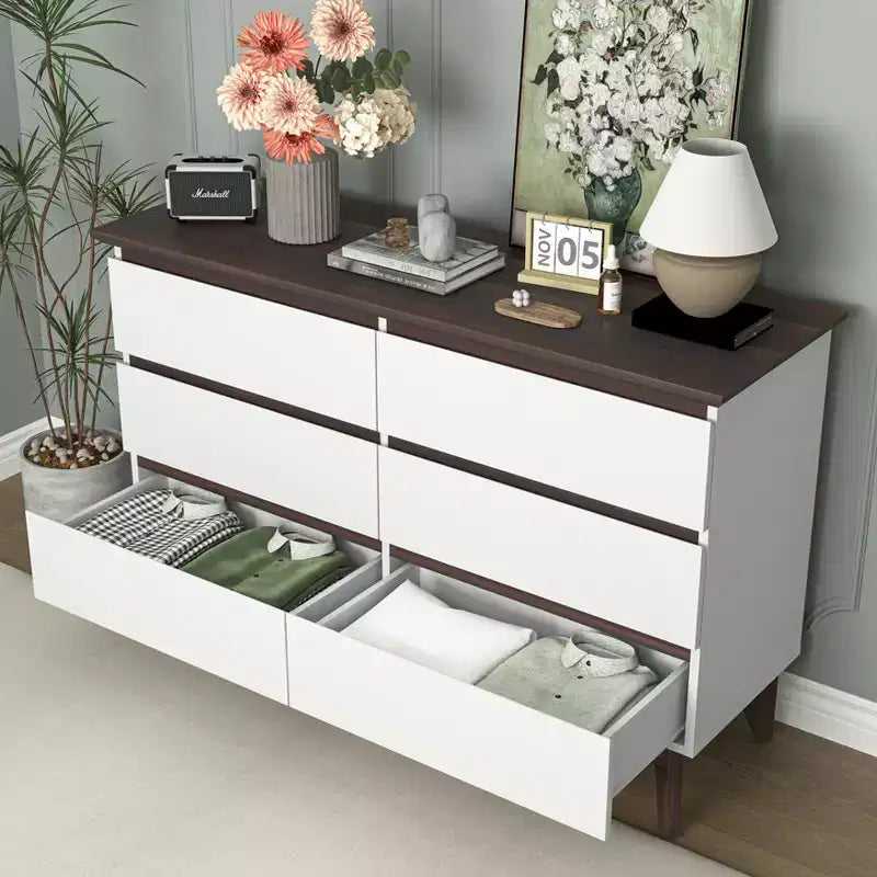 47" Modern Wooden Storage Dresser with 6 Drawers