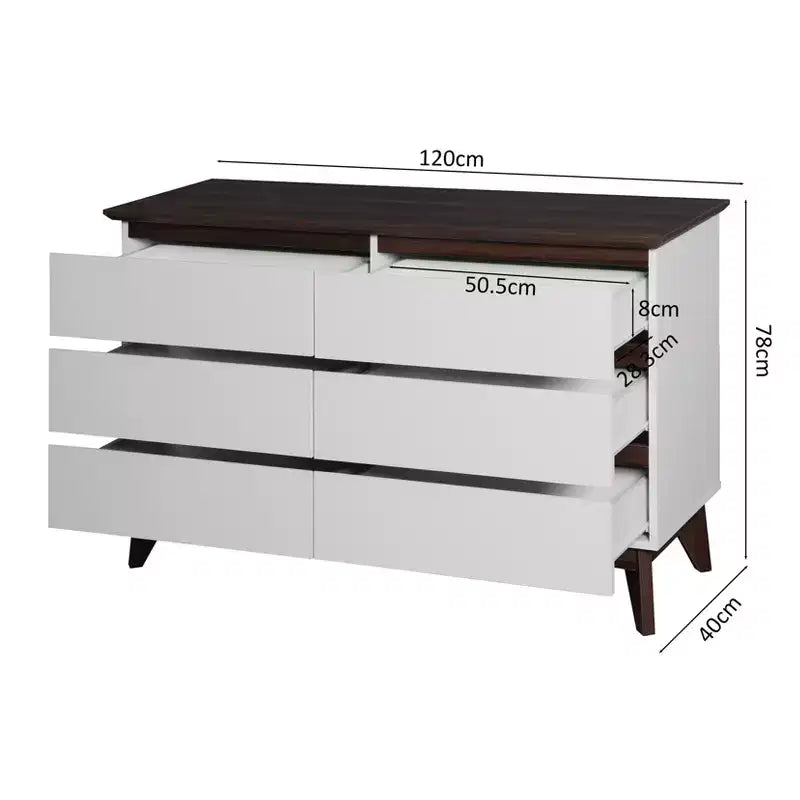 47" Modern Wooden Storage Dresser with 6 Drawers