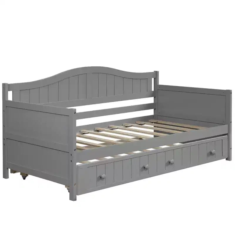Wooden Daybed with Easy-Pull Trundle for Bedroom and Living Room
