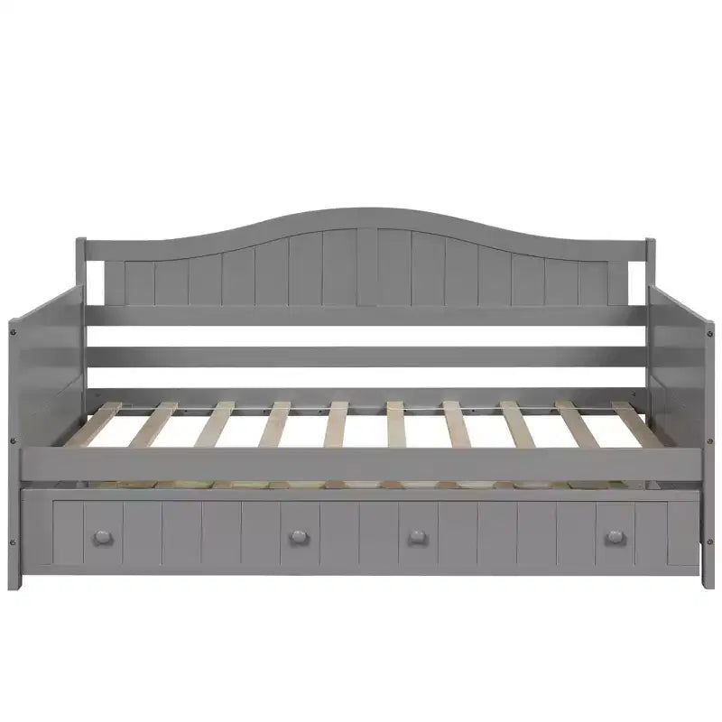 Wooden Daybed with Easy-Pull Trundle for Bedroom and Living Room
