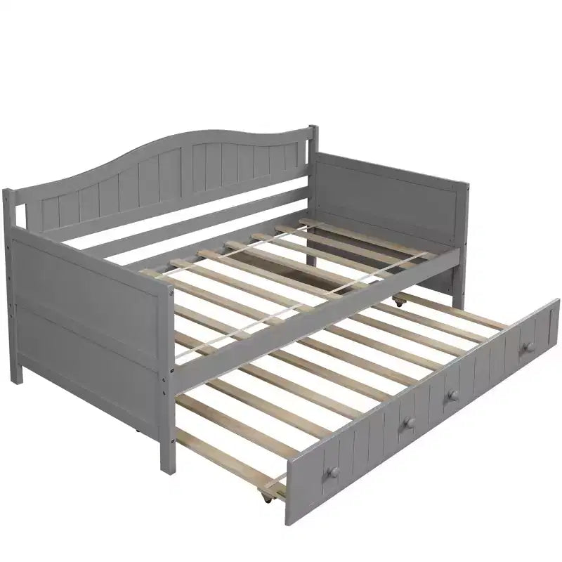 Wooden Daybed with Easy-Pull Trundle for Bedroom and Living Room