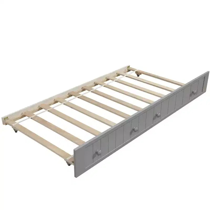 Wooden Daybed with Easy-Pull Trundle for Bedroom and Living Room