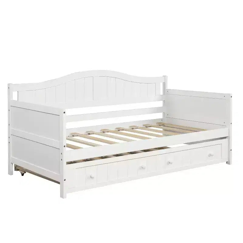 Wooden Daybed with Easy-Pull Trundle for Bedroom and Living Room
