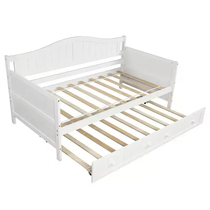 Wooden Daybed with Easy-Pull Trundle for Bedroom and Living Room