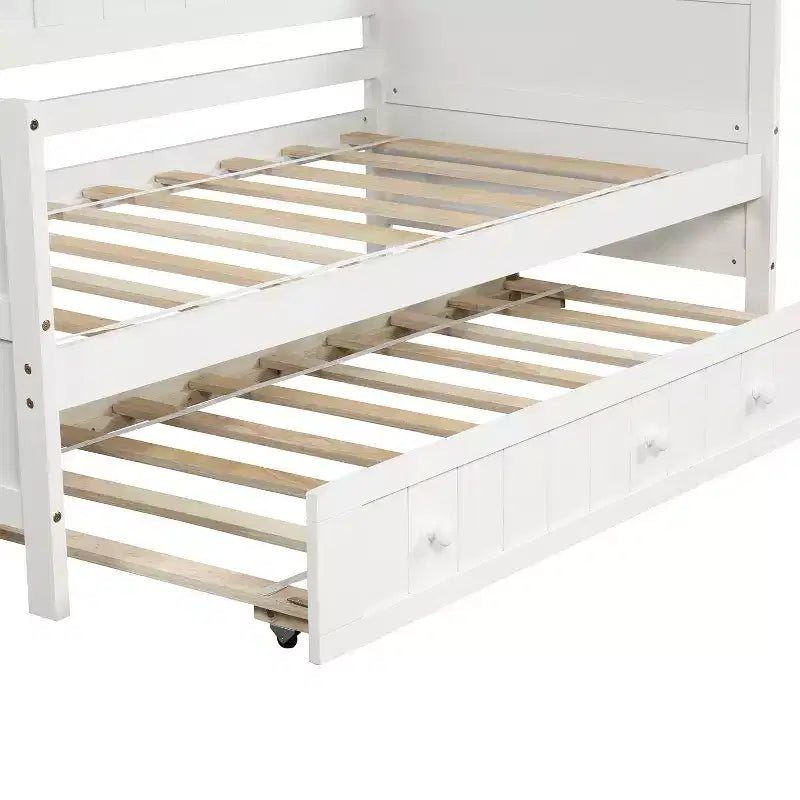 Wooden Daybed with Easy-Pull Trundle for Bedroom and Living Room