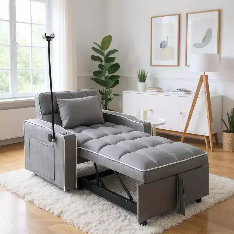 2-in-1 Convertible Sofa Bed with Pull Out Bed, Modern Double Sleeper Sofa, Adjustable Sleeper Bed for Living Room, Dark Gray