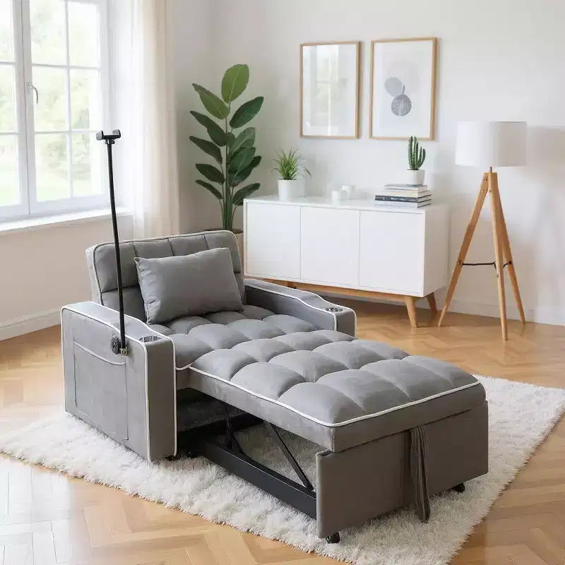 2-in-1 Convertible Sofa Bed with Pull Out Bed, Modern Double Sleeper Sofa, Adjustable Sleeper Bed for Living Room, Dark Gray