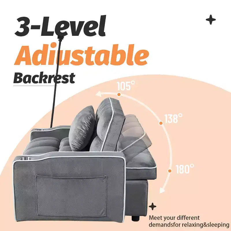 2-in-1 Convertible Sofa Bed with Pull Out Bed, Modern Double Sleeper Sofa, Adjustable Sleeper Bed for Living Room, Dark Gray