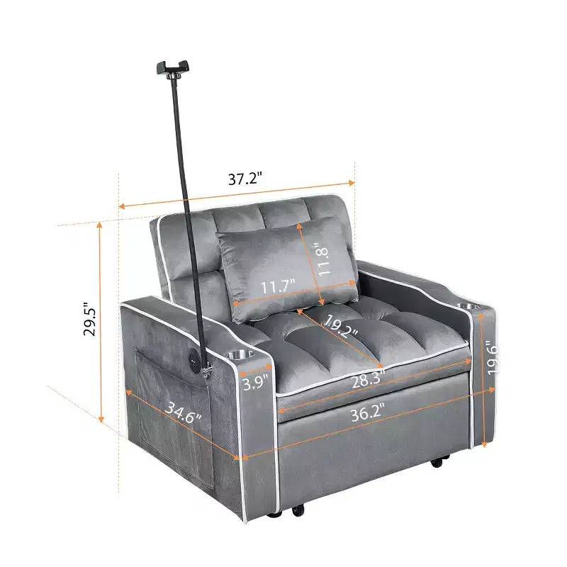 2-in-1 Convertible Sofa Bed with Pull Out Bed, Modern Double Sleeper Sofa, Adjustable Sleeper Bed for Living Room, Dark Gray