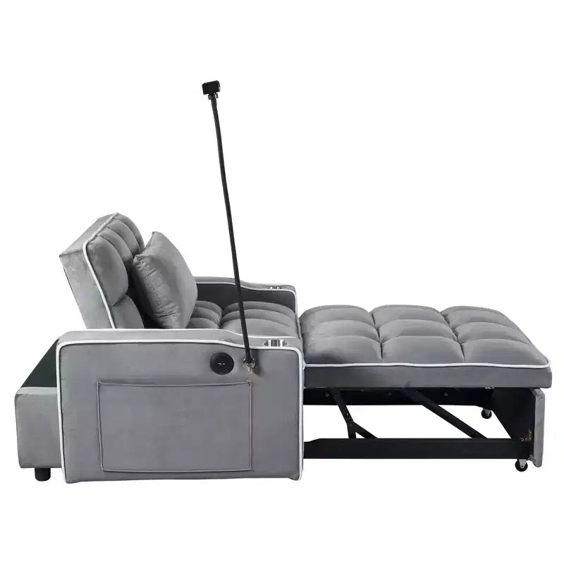 2-in-1 Convertible Sofa Bed with Pull Out Bed, Modern Double Sleeper Sofa, Adjustable Sleeper Bed for Living Room, Dark Gray