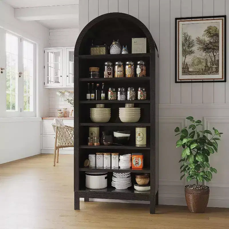 71in Tall Arched Shoe Storage Cabinet for Entryway, 7 Tier Wood Shoe Organizer with Adjustable Shelves