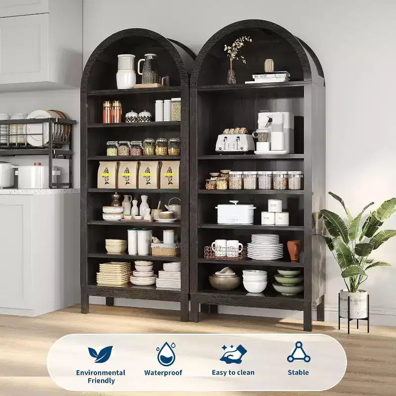 71in Tall Arched Shoe Storage Cabinet for Entryway, 7 Tier Wood Shoe Organizer with Adjustable Shelves