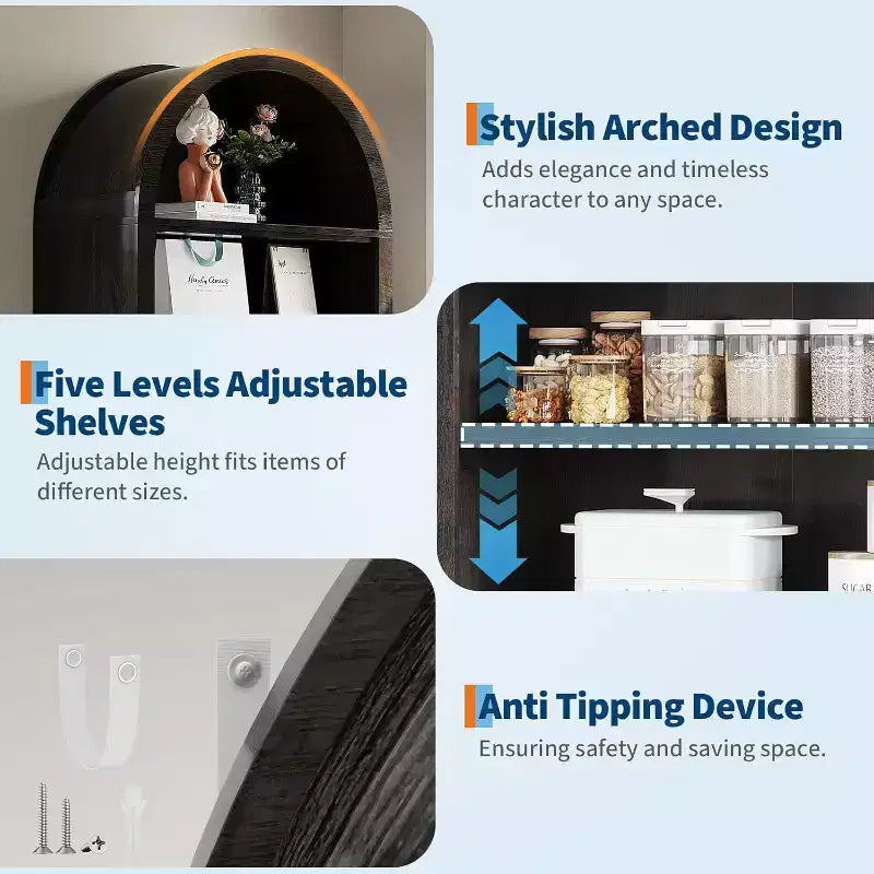 71in Tall Arched Shoe Storage Cabinet for Entryway, 7 Tier Wood Shoe Organizer with Adjustable Shelves