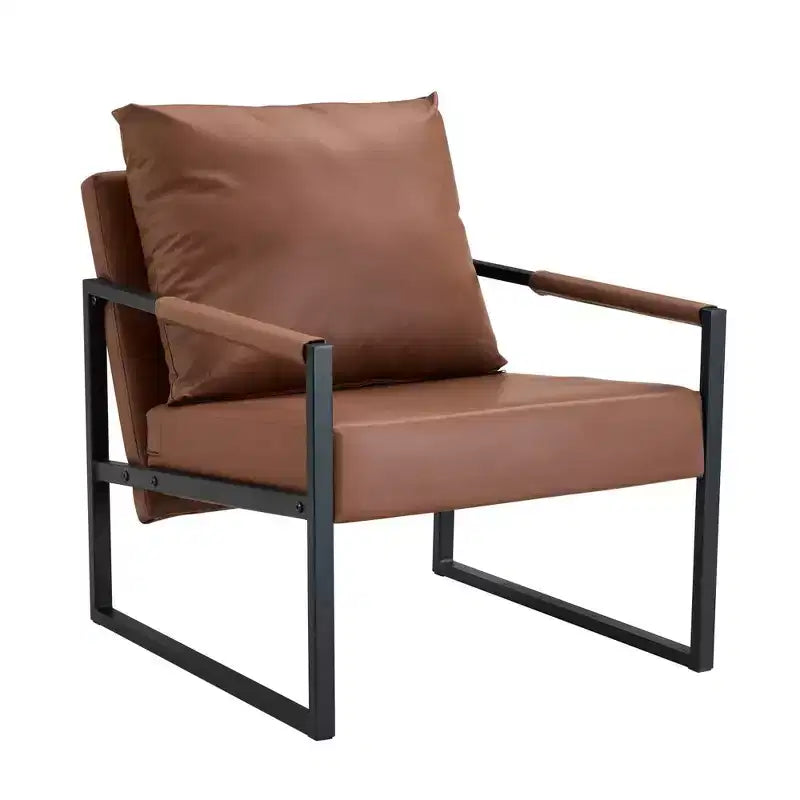 Classic PU Leather Accent Chair with Metal Frame, Ergonomic Design