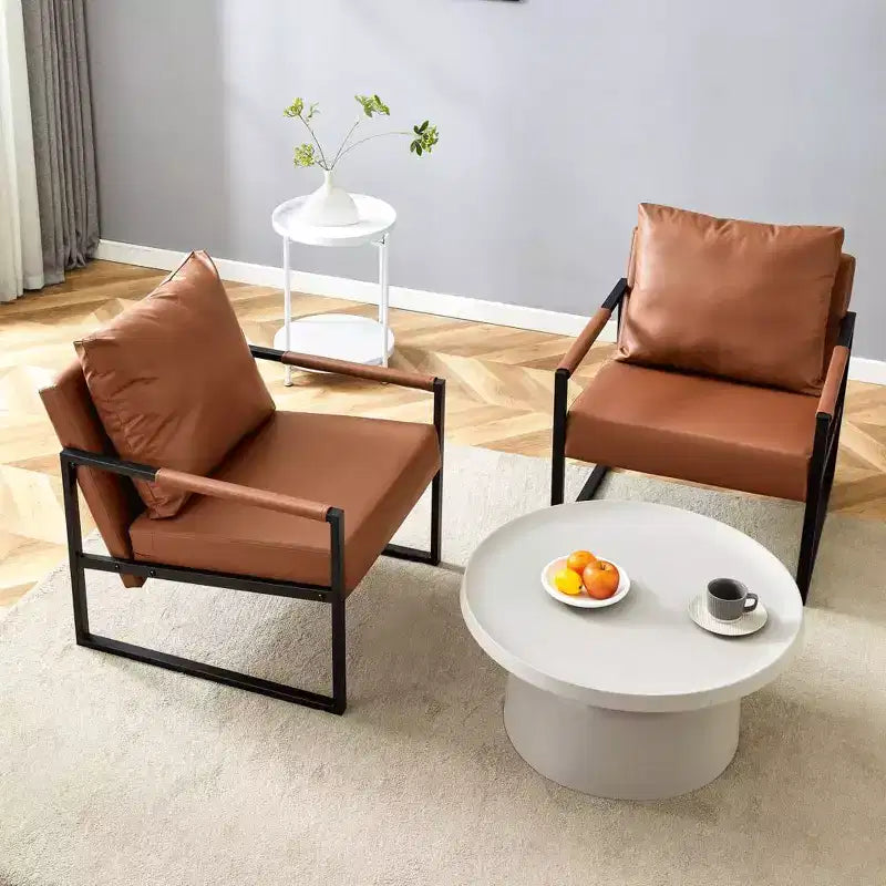 Classic PU Leather Accent Chair with Metal Frame, Ergonomic Design