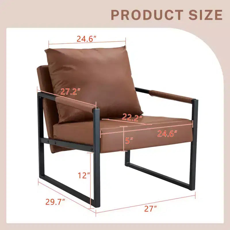 Classic PU Leather Accent Chair with Metal Frame, Ergonomic Design