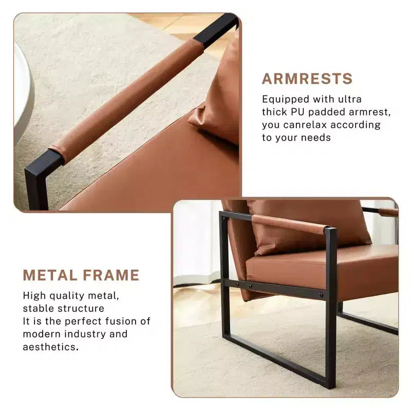 Classic PU Leather Accent Chair with Metal Frame, Ergonomic Design