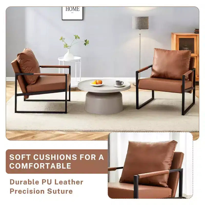 Classic PU Leather Accent Chair with Metal Frame, Ergonomic Design