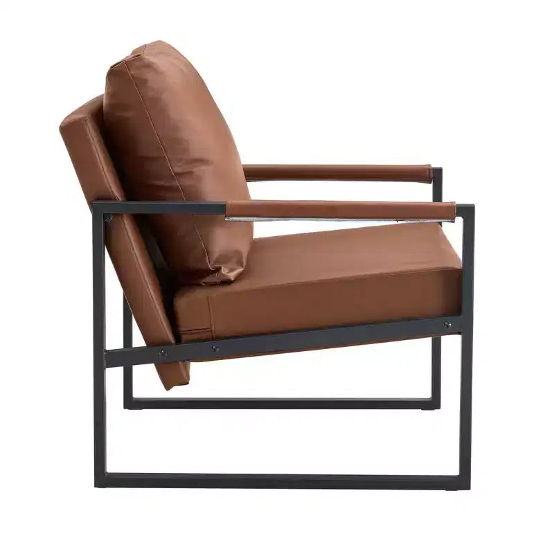 Classic PU Leather Accent Chair with Metal Frame, Ergonomic Design