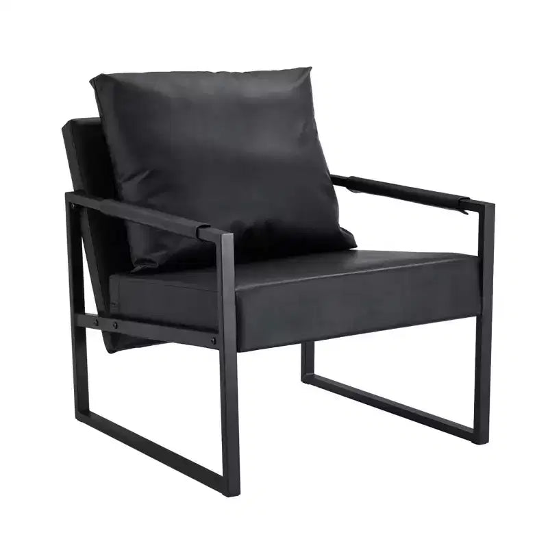 Classic PU Leather Accent Chair with Metal Frame, Ergonomic Design