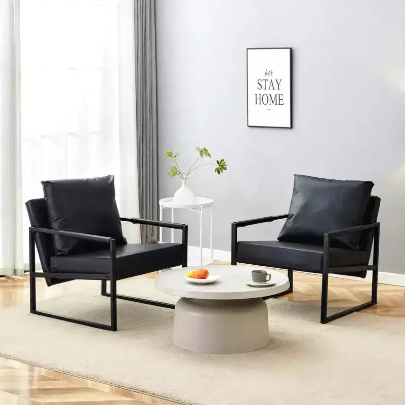 Classic PU Leather Accent Chair with Metal Frame, Ergonomic Design