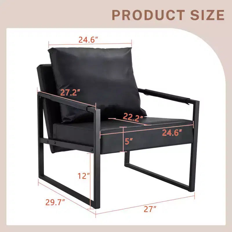 Classic PU Leather Accent Chair with Metal Frame, Ergonomic Design