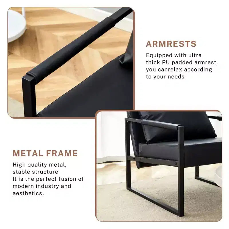 Classic PU Leather Accent Chair with Metal Frame, Ergonomic Design