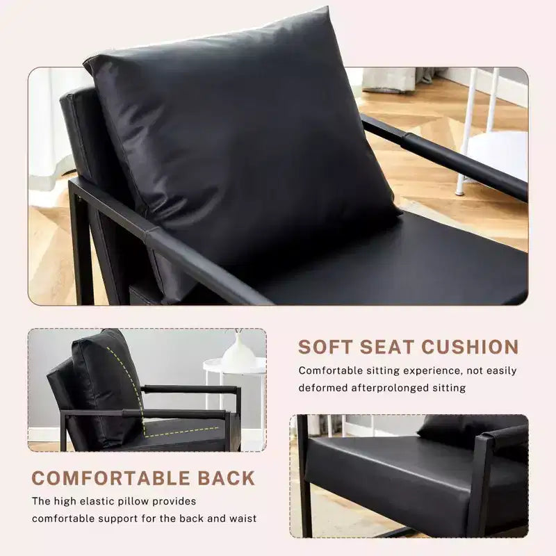 Classic PU Leather Accent Chair with Metal Frame, Ergonomic Design