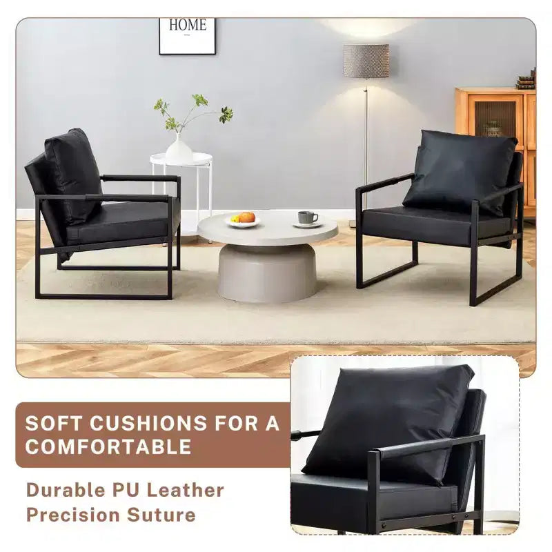 Classic PU Leather Accent Chair with Metal Frame, Ergonomic Design
