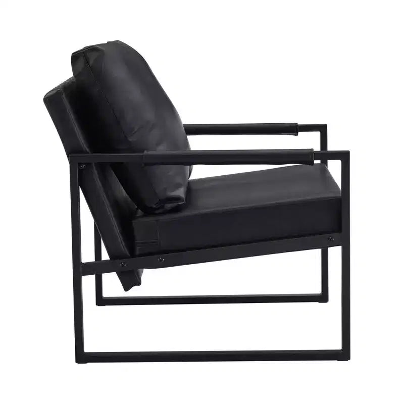 Classic PU Leather Accent Chair with Metal Frame, Ergonomic Design